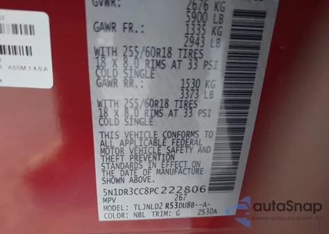 2023 Nissan Pathfinder Sl 4Wd z USA, uszkodzony, nr VIN 5N1DR3CC8PC222806